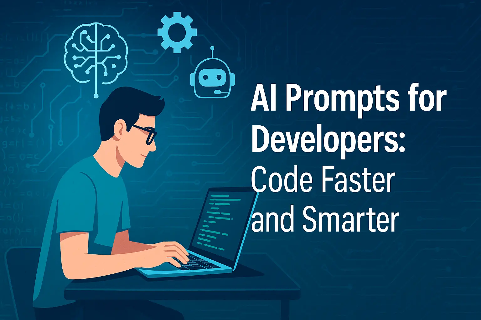 AI prompts for developers showing code generation, debugging, documentation, and testing examples